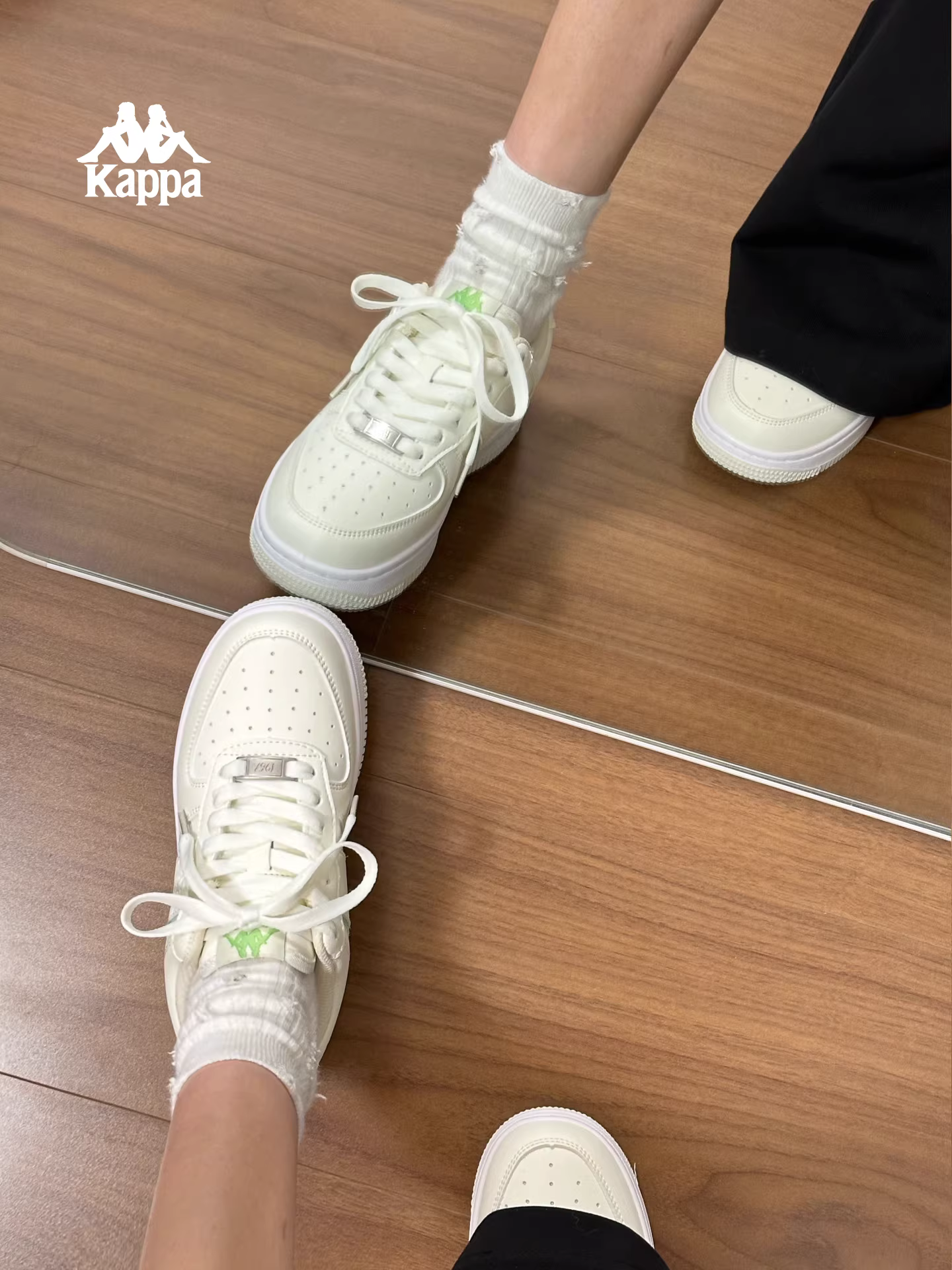 Giày thể thao nữ Kappa đế dày màu trắng mùa đông 2025 kiểu retro cổ thấp đa năng đế mềm giày thường