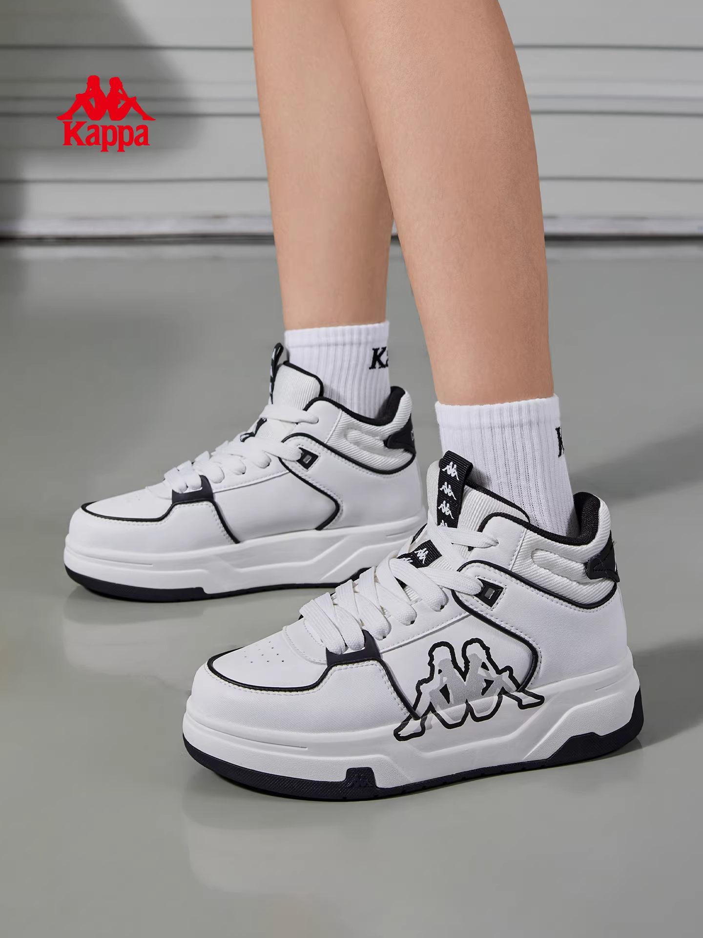 Giày thể thao cổ cao Kappa nữ mùa đông 2025 đế dày đa năng màu trắng phong cách retro thể thao thường ngày