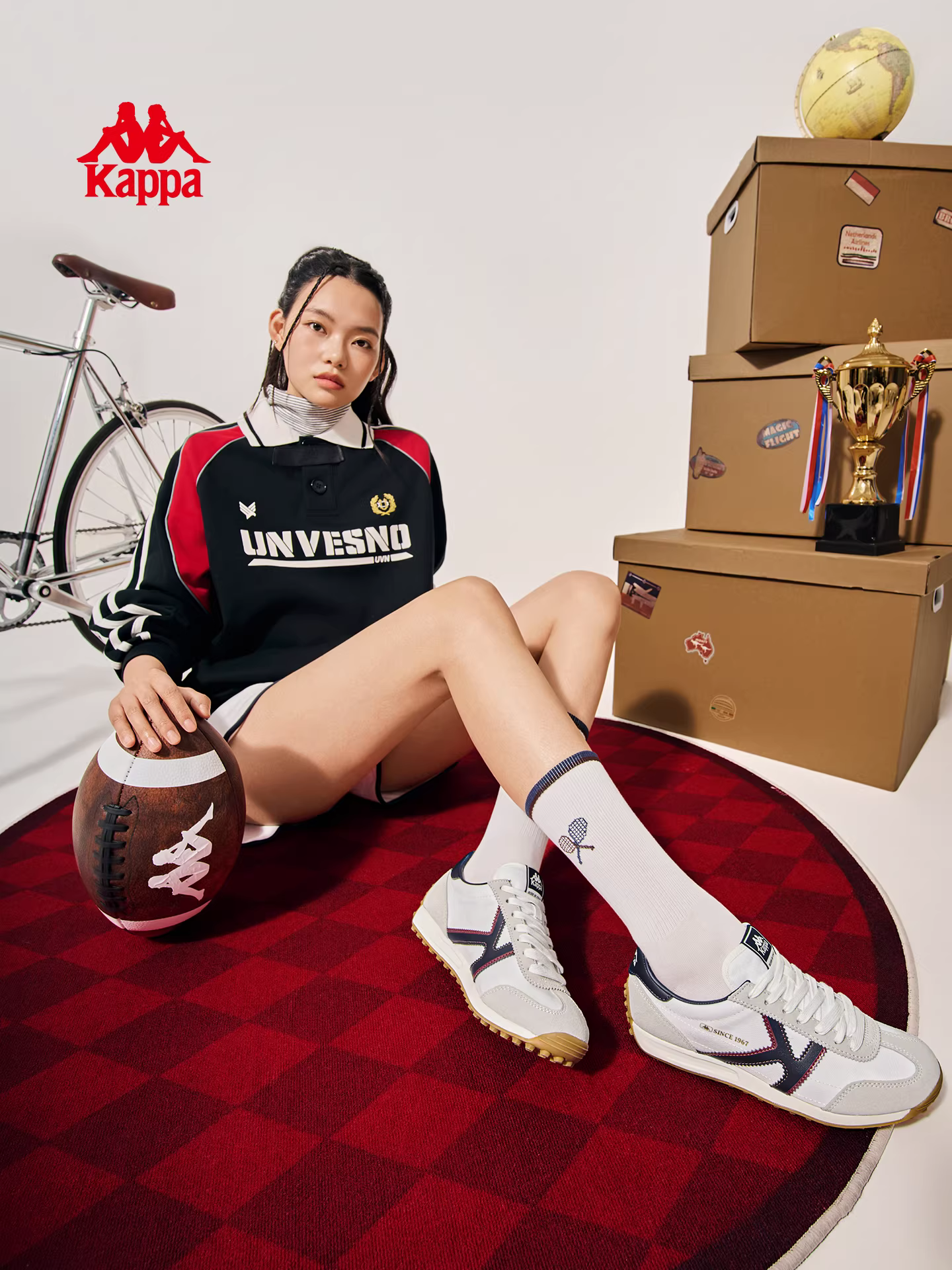 Giày thể thao Kappa retro nữ mùa đông 2025, mẫu mới, phổ biến, đa năng, màu trắng, đế mềm, giày chạy bộ