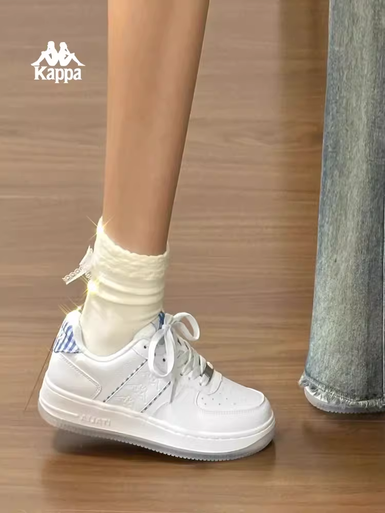 Giày thể thao đế dày màu trắng Kappa dành cho nữ, giày thể thao đa năng mới mùa đông 2025, giày thể thao đế mềm.