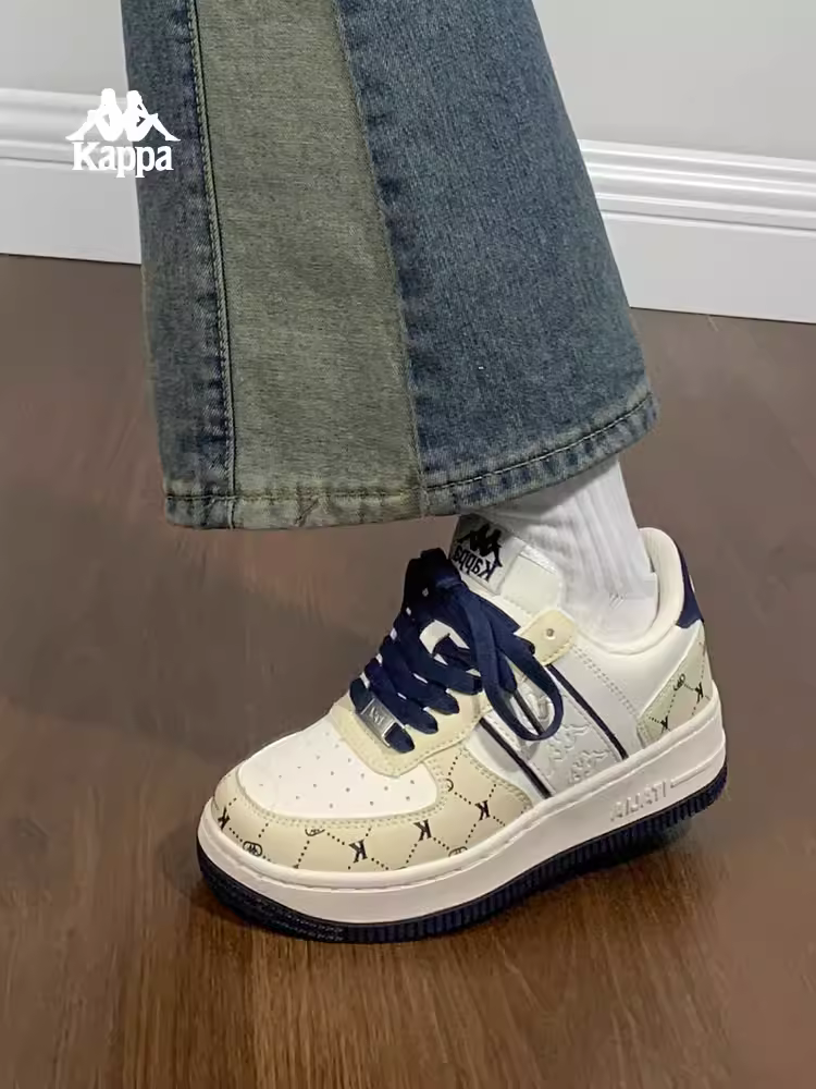 Giày thể thao đế dày họa tiết hoa Kappa dành cho nữ, giày trắng thường ngày, mẫu mới mùa đông 2025, giày thể thao đa năng, phong cách độc đáo