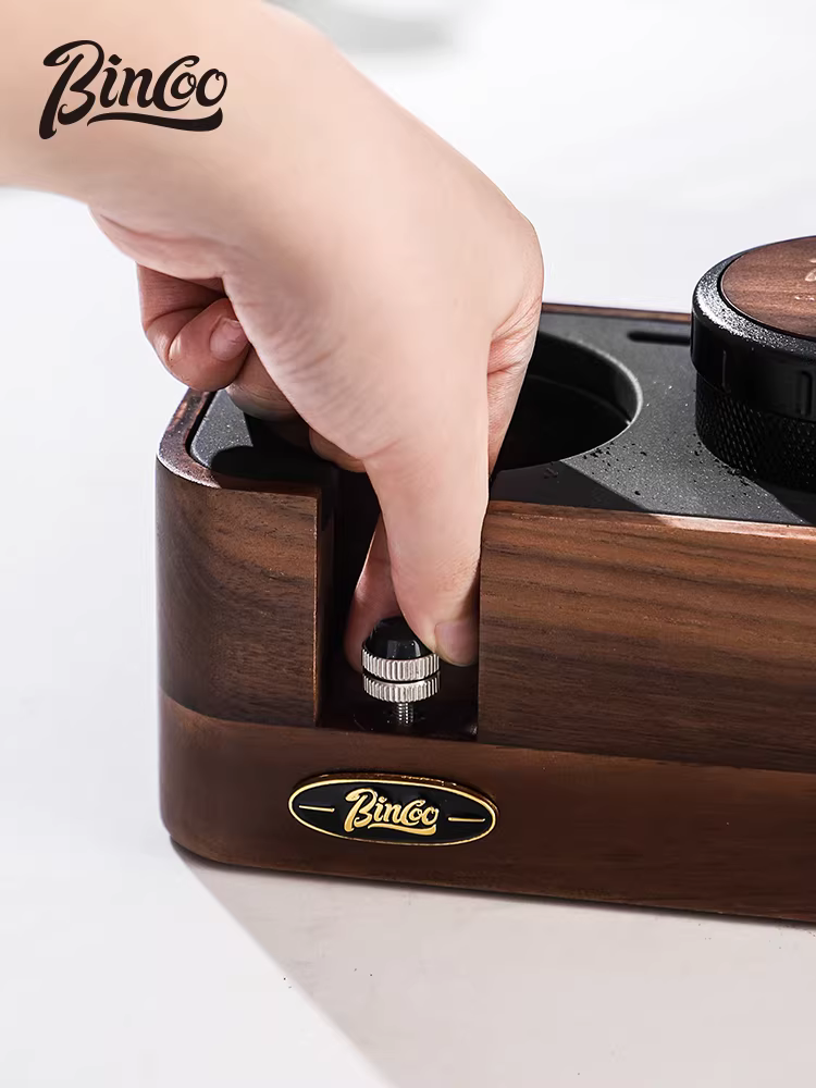 Bộ dụng cụ nén cà phê bằng gỗ óc chó Bincoo gồm đế và bộ phân phối, bộ ba món dành cho máy pha cà phê 51/58mm