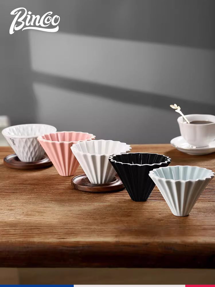 Bộ lọc cà phê thủ công Bincoo, cốc lọc gốm gia dụng, giá đỡ cốc lọc gỗ óc chó, bộ giấy lọc bánh V60