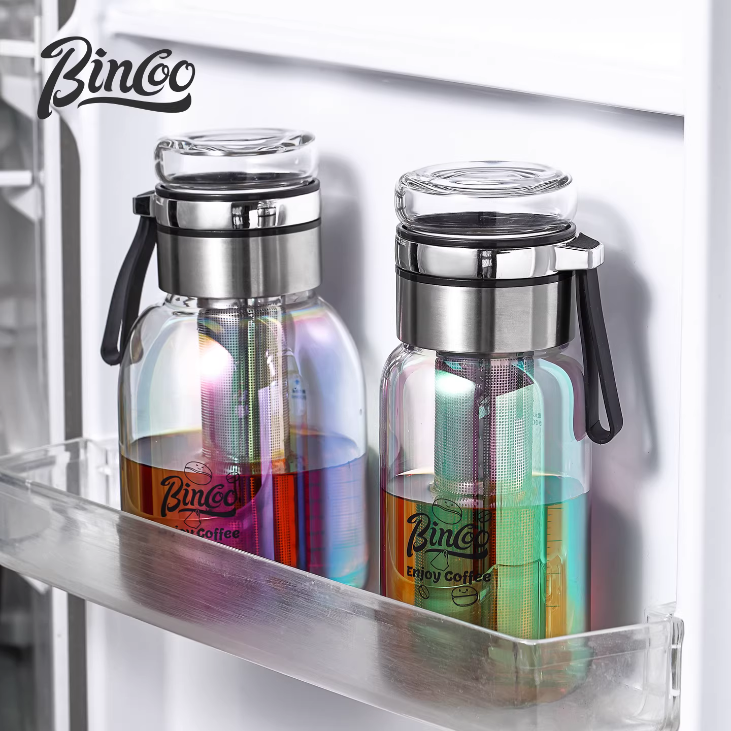 Ly cà phê lạnh Bincoo nhiều màu sắc, bình pha cà phê lạnh, cốc pha cà phê lạnh, ly trà trái cây, bình nước lạnh, ly nước thủy tinh