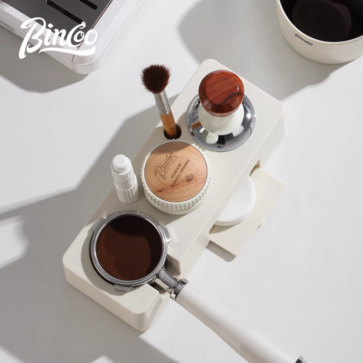 Đế ép cà phê Bincoo tương thích với dụng cụ ép cà phê 51/58mm, dụng cụ phân phối bột, hộp đựng và phụ kiện máy pha cà phê.