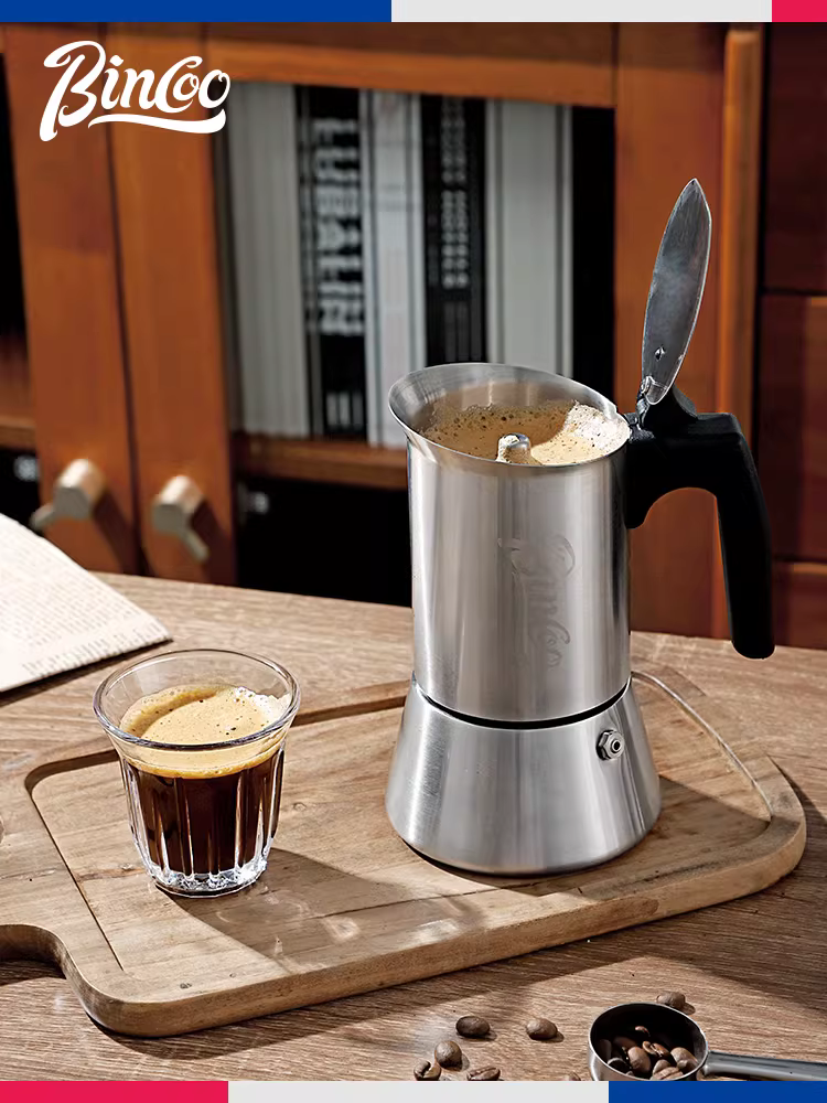 Bộ pha cà phê Moka bằng thép không gỉ Bincoo, van đơn, nhỏ gọn, kiểu Ý, dùng cho gia đình.
