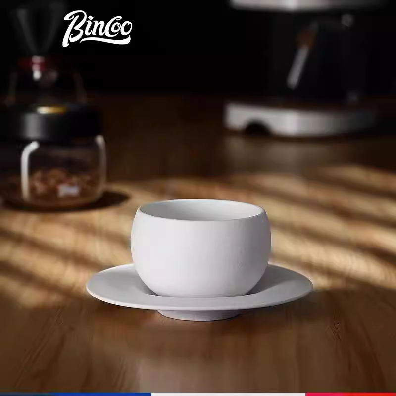 Ly cà phê Bincoo, ly trứng gốm sứ đơn giản phong cách Nhật Bản màu trơn, ly latte tinh tế, bộ ly và đĩa đựng latte nghệ thuật cao cấp