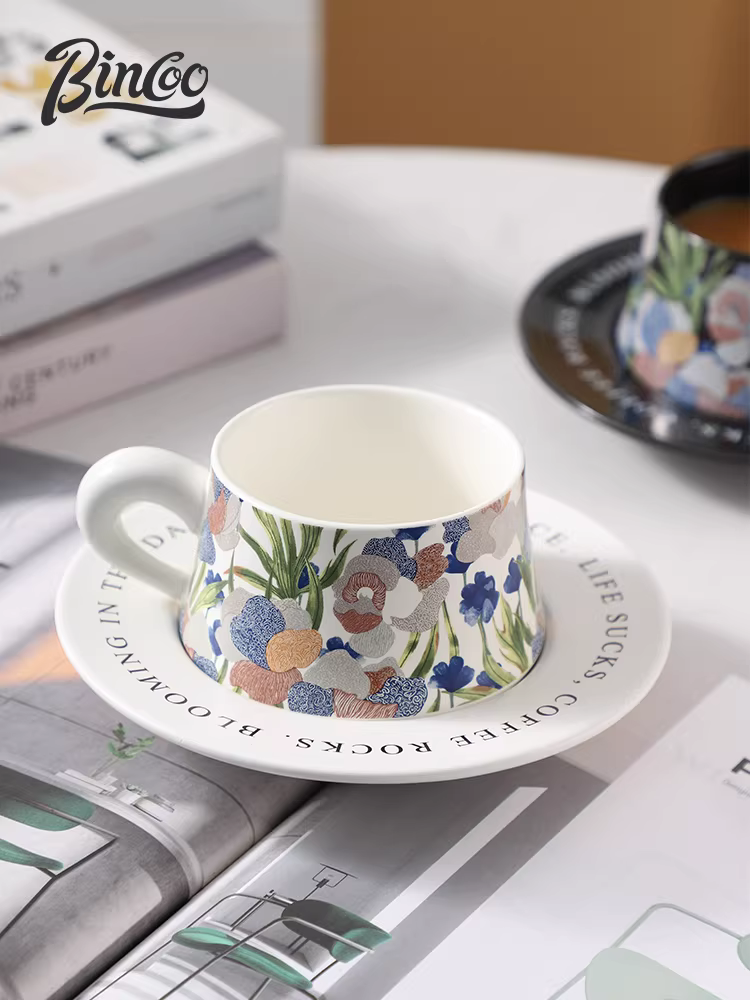 Bộ tách trà sứ hoa diên vĩ Bincoo, cốc uống trà cao cấp dành cho nữ, bộ trà chiều cao cấp dùng tại nhà