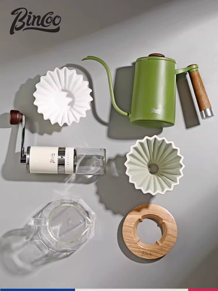 Bộ ấm pha cà phê thủ công chất lượng cao Bincoo, ấm chia cà phê, máy xay cà phê hạt nhỏ cầm tay dùng trong gia đình