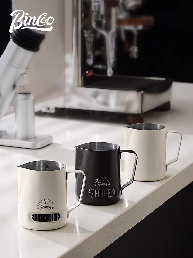Cốc tạo bọt sữa cà phê Latte Art Bincoo kiểu Ý, chất liệu thép không gỉ, có hiển thị nhiệt độ, chuyên dụng, vòi tròn/vòi nhọn