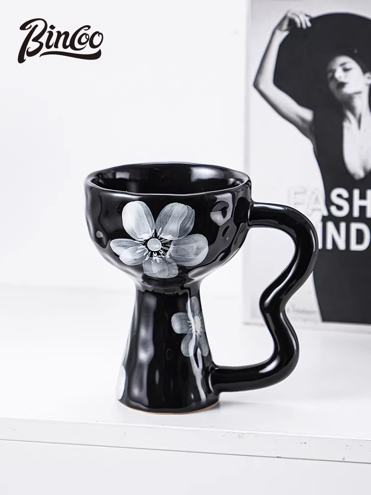 Ly cà phê cao kiểu cổ điển Bincoo, chất liệu gốm sứ cao cấp, thủ công, sáng tạo, dùng làm ly tráng miệng, ly kem.