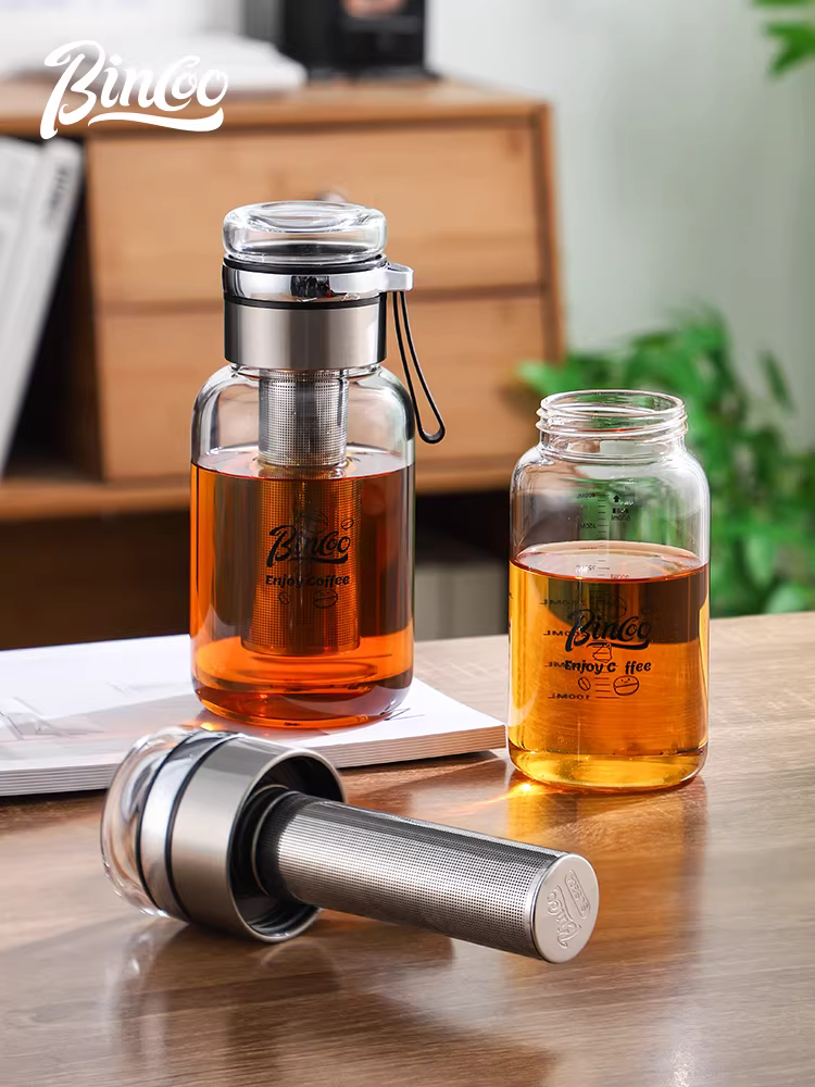 Bình pha cà phê lạnh Bincoo bằng kính, dùng được cho gia đình và ngoài trời, bình lọc cà phê lạnh bằng thép không gỉ 304 di động, bình đựng cà phê lạnh