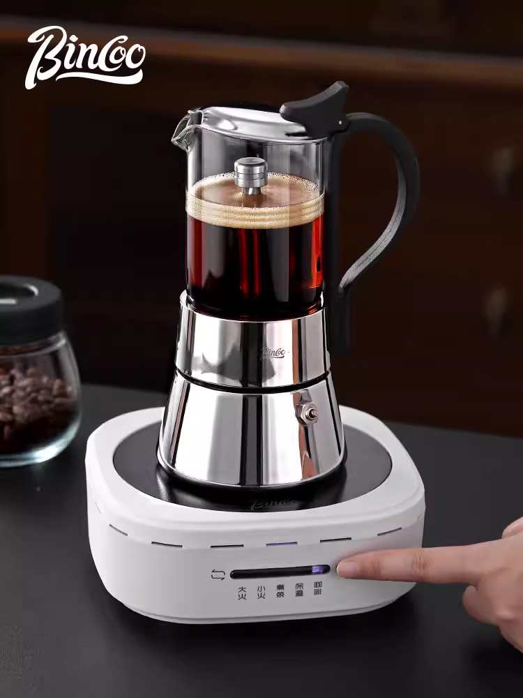 Bộ pha cà phê espresso bằng kính Bincoo, kiểu Moka, hai van, kèm máy xay cà phê cầm tay, dùng cho gia đình