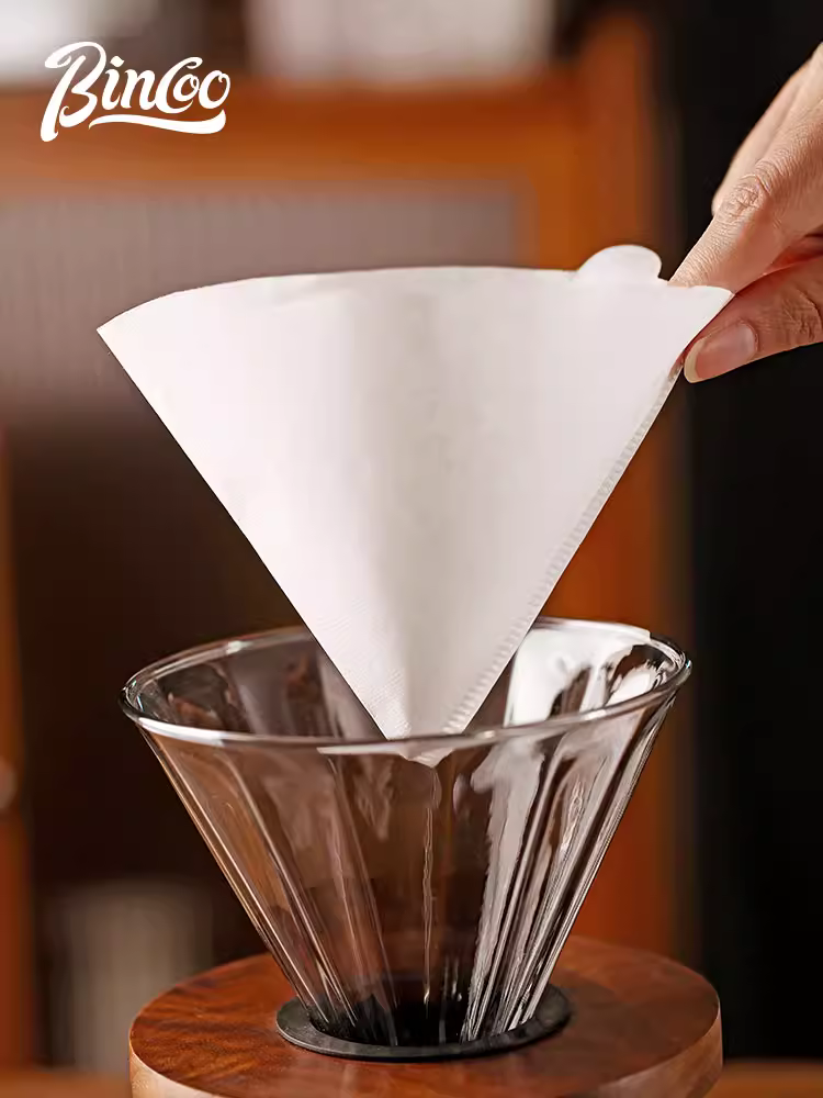 Giấy lọc cà phê Bincoo hình chữ V, lọc cà phê kiểu đổ, bình pha cà phê kiểu đổ đa năng hình tròn quạt, 100 cái