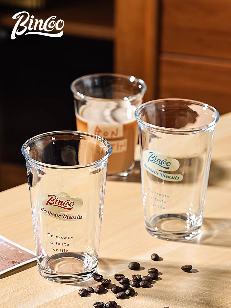 Ly cà phê thủy tinh Bincoo, ly latte thời trang, ly uống nước lạnh, ly Americano đá gia dụng tinh tế