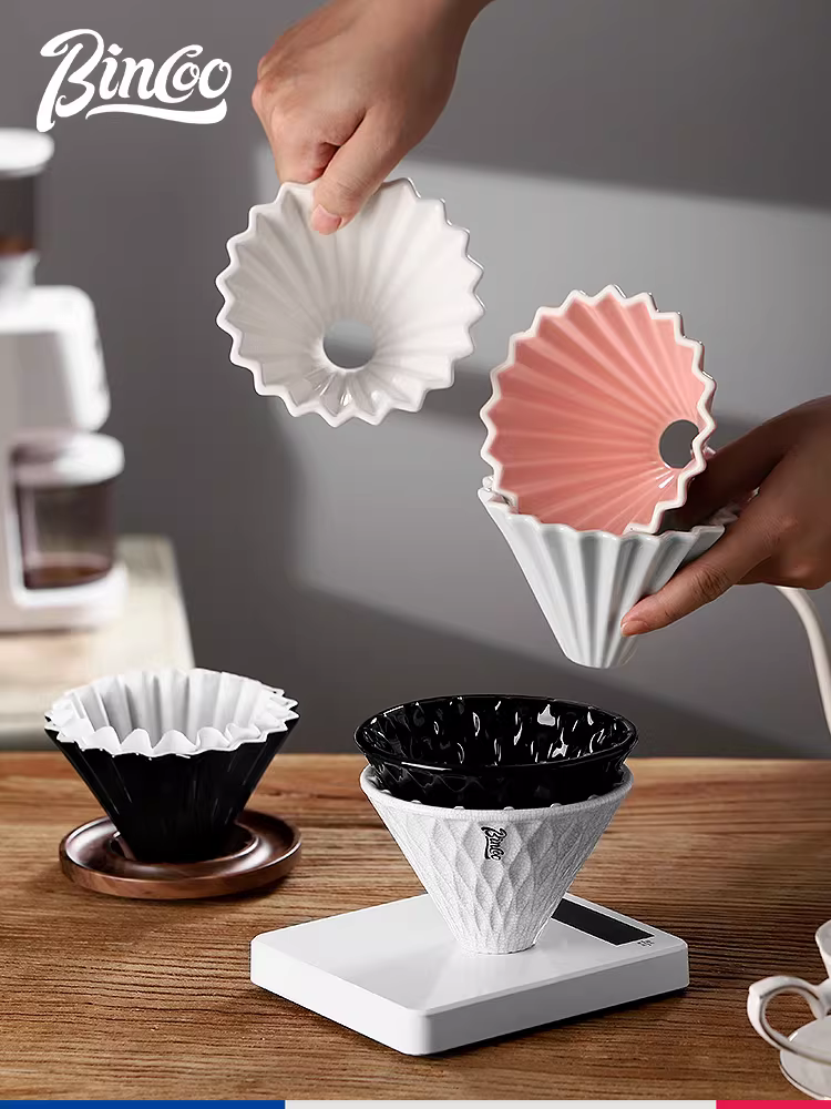 Bộ lọc cà phê thủ công Bincoo, cốc lọc gốm gia dụng, giá đỡ cốc lọc gỗ óc chó, bộ giấy lọc bánh V60