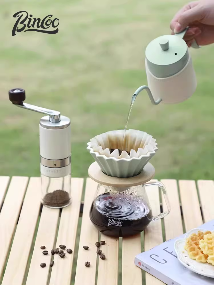 Bộ ấm pha cà phê thủ công Bincoo, cốc lọc macaron nhỏ tươi mát, máy xay cà phê cầm tay du lịch ngoài trời, cắm trại