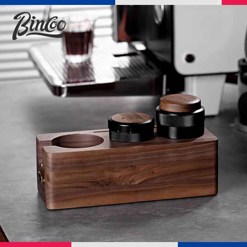 Bộ dụng cụ nén cà phê Bincoo bằng gỗ óc chó, gồm dụng cụ nén cà phê, dụng cụ phân phối bột cà phê, kích thước 51/58mm, bộ ba món