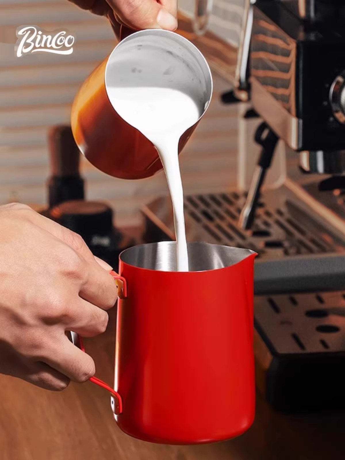 Bình pha cà phê Latte Art Bincoo có vòi nhọn, cốc tạo bọt sữa 350ml/600ml bằng thép không gỉ, dụng cụ tạo Latte Art