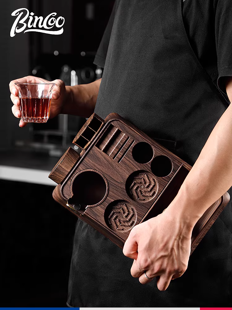 Bộ dụng cụ đế ép cà phê vân gỗ Bincoo, dụng cụ phân phối bột, hộp đựng đa năng, hộp đựng máy pha cà phê espresso