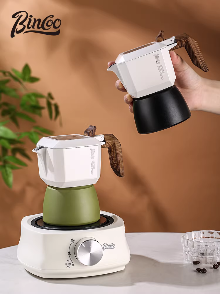 Máy pha cà phê moka pot hai van Bincoo, máy pha cà phê espresso nhỏ gia dụng, bộ pha cà phê thủ công