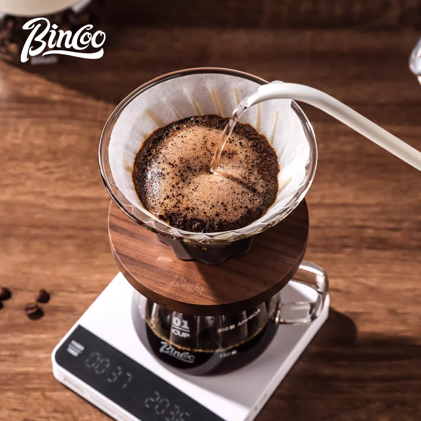 Bộ pha cà phê Bincoo với cốc lọc, bình chia sẻ, cân bột cà phê, máy xay cà phê hạt, cốc xay tay