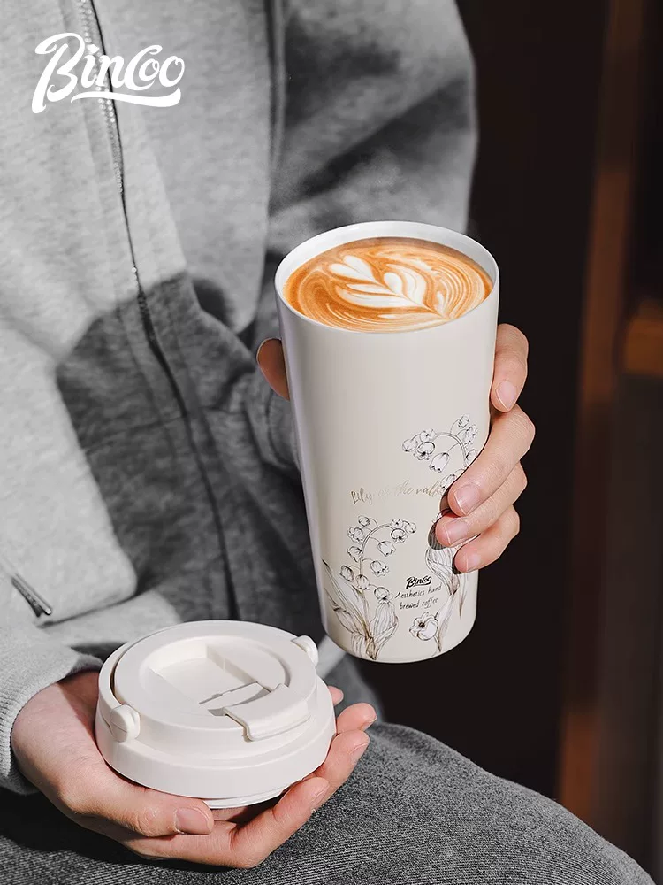 Ly cà phê Bincoo có lớp lót bằng gốm, cốc nước di động, bình giữ nhiệt bằng thép không gỉ cao cấp dành cho nữ, kiểu dáng mới để sử dụng khi di chuyển.