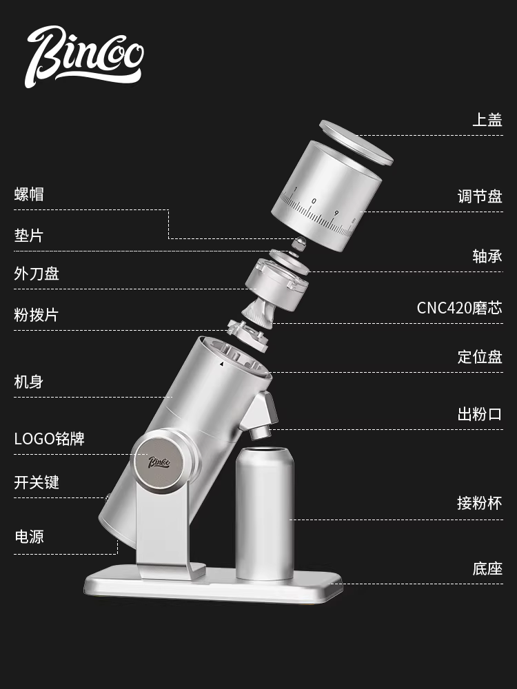 Máy xay cà phê điện Bincoo, lưỡi dao titan, máy xay cà phê espresso, máy xay cà phê hình nón, dùng cho thương mại nhỏ