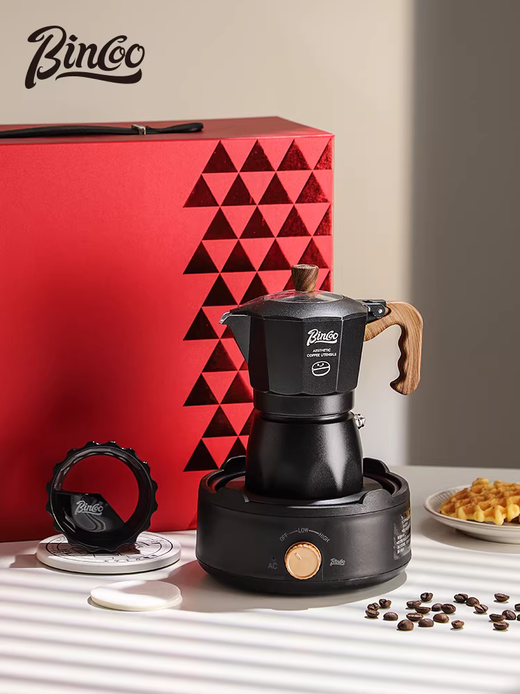 Bộ ấm pha cà phê moka hai van Bincoo, hộp quà tặng, quà cưới, quà sinh nhật, quà Tết