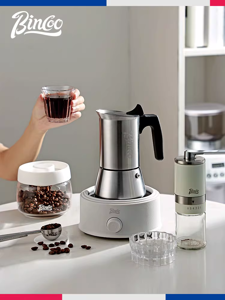 Bộ pha cà phê Moka bằng thép không gỉ Bincoo, van đơn, nhỏ gọn, kiểu Ý, dùng cho gia đình.