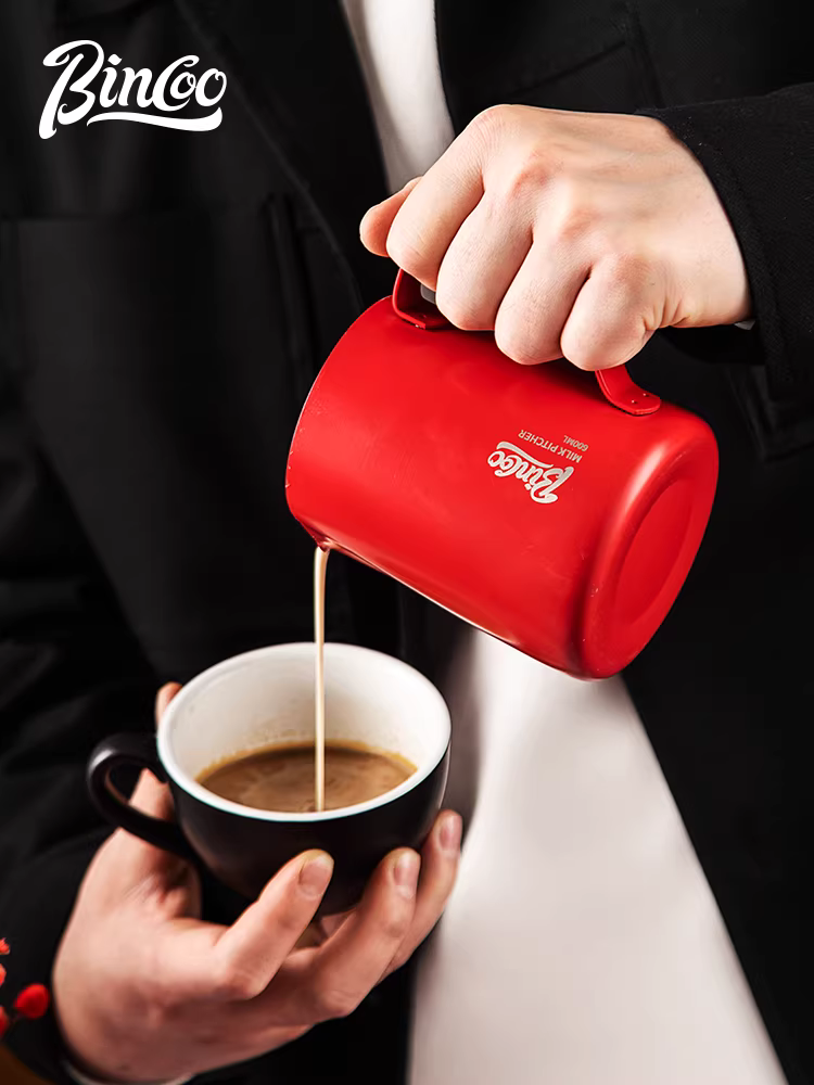 Bình pha cà phê latte bincoo có vòi tròn nhọn, bình tạo bọt sữa có vạch chia, cốc tạo bọt sữa bằng thép không gỉ, dụng cụ tạo bọt sữa latte.