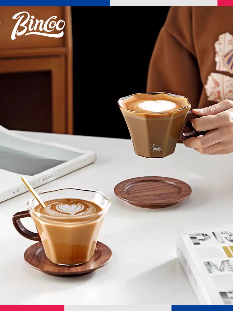 Bộ tách trà thủy tinh Bincoo, phong cách Mỹ cao cấp, chịu nhiệt cao, dùng cho trà chiều kèm thìa, tách trà cao cấp tinh tế
