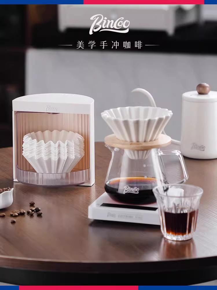 Giấy lọc cà phê thủ công hình bát bánh Bincoo 155/185, giấy lọc kiểu origami, hộp đựng chống bụi, chống ẩm
