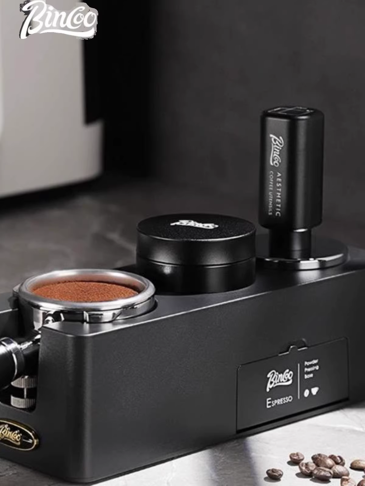 Bộ dụng cụ phân phối cà phê Espresso Bincoo, đế thép không gỉ, hình vuông, kích thước 58mm, dùng được cho nhiều loại máy.