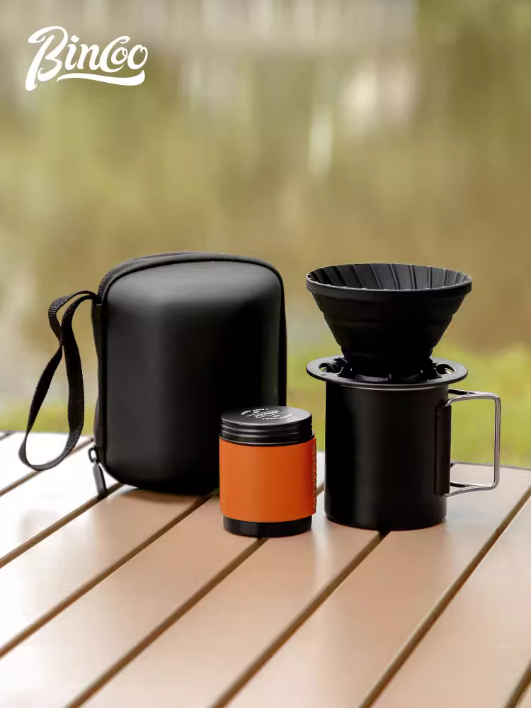 Bộ dụng cụ pha cà phê ngoài trời Bincoo, bộ pha cà phê cầm tay di động, máy xay cà phê bằng tay, máy pha cà phê du lịch, bộ đầy đủ tiện dụng