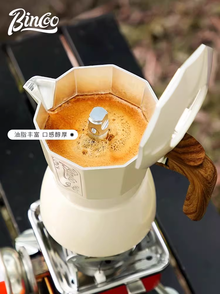 Bộ pha cà phê Moka Bincoo hai van, dùng ngoài trời, bộ dụng cụ pha cà phê kiểu Ý di động, kèm túi đựng