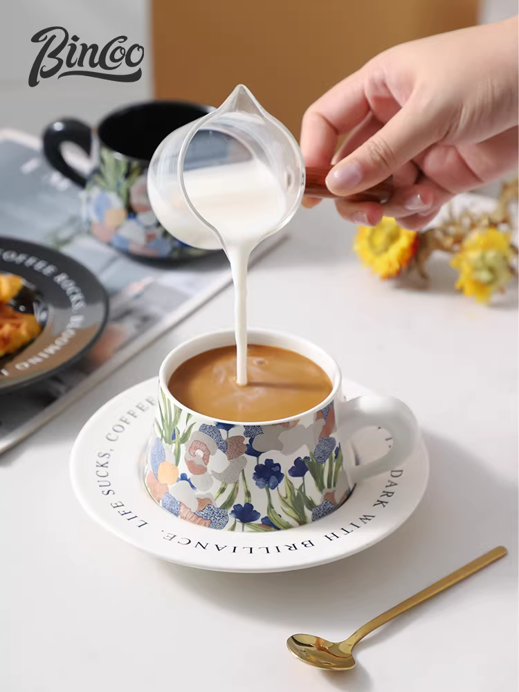 Bộ tách trà sứ hoa diên vĩ Bincoo, cốc uống trà cao cấp dành cho nữ, bộ trà chiều cao cấp dùng tại nhà