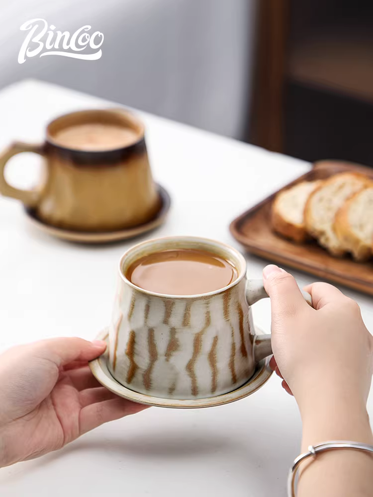 Bộ tách trà và đĩa sứ Bincoo dành cho nữ, thẩm mỹ cao, thiết kế độc đáo, phong cách retro Nhật Bản