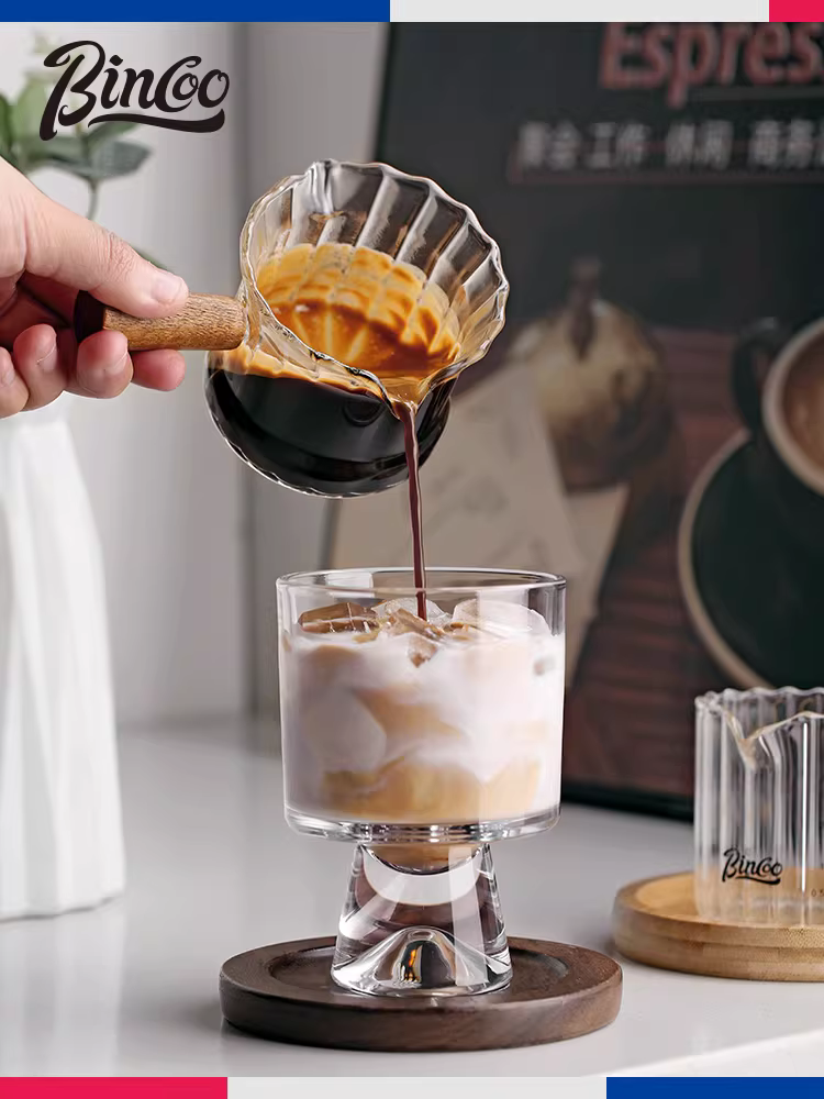 Cốc cà phê hình cánh hoa Bincoo, cốc sữa nhỏ bằng thủy tinh có vạch chia, cốc espresso, cốc ounce Ý, cốc pha cà phê