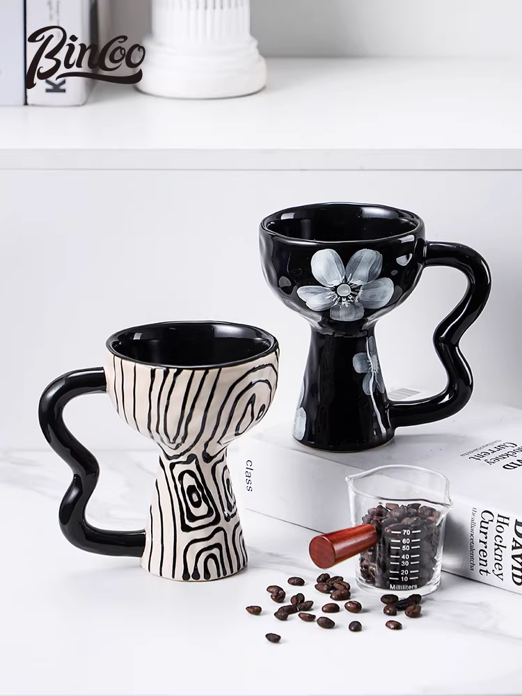 Ly cà phê cao kiểu cổ điển Bincoo, chất liệu gốm sứ cao cấp, thủ công, sáng tạo, dùng làm ly tráng miệng, ly kem.