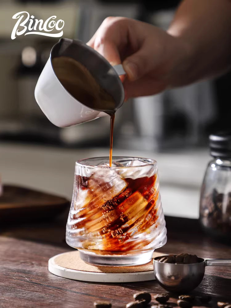 Ly cà phê Americano sáng tạo Bincoo, ly nước thủy tinh gia dụng sọc dọc, ly latte cao cấp