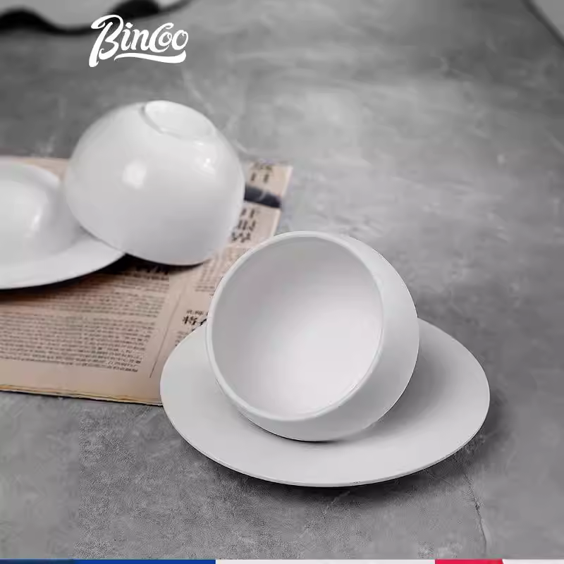 Ly cà phê Bincoo, ly trứng gốm sứ đơn giản phong cách Nhật Bản màu trơn, ly latte tinh tế, bộ ly và đĩa đựng latte nghệ thuật cao cấp