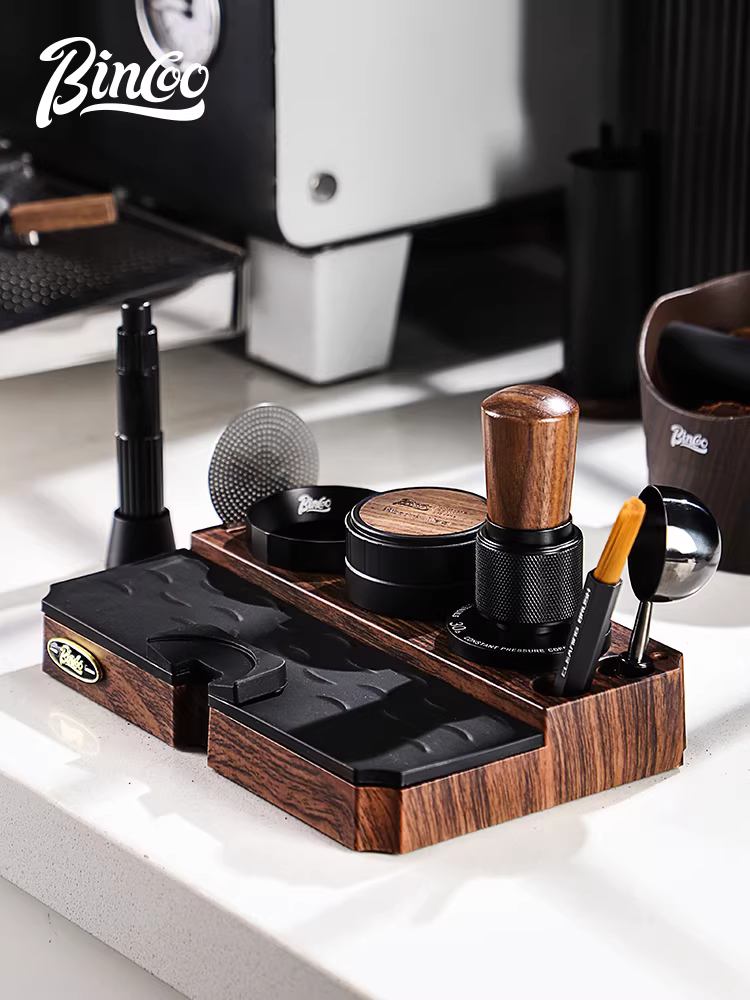 Bộ dụng cụ phân phối cà phê đa năng Bincoo vân gỗ kiểu Ý, lực ép không đổi, kích thước phổ thông 51/58mm
