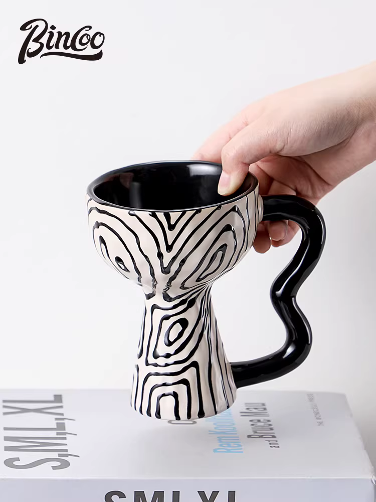 Ly cà phê cao kiểu cổ điển Bincoo, chất liệu gốm sứ cao cấp, thủ công, sáng tạo, dùng làm ly tráng miệng, ly kem.
