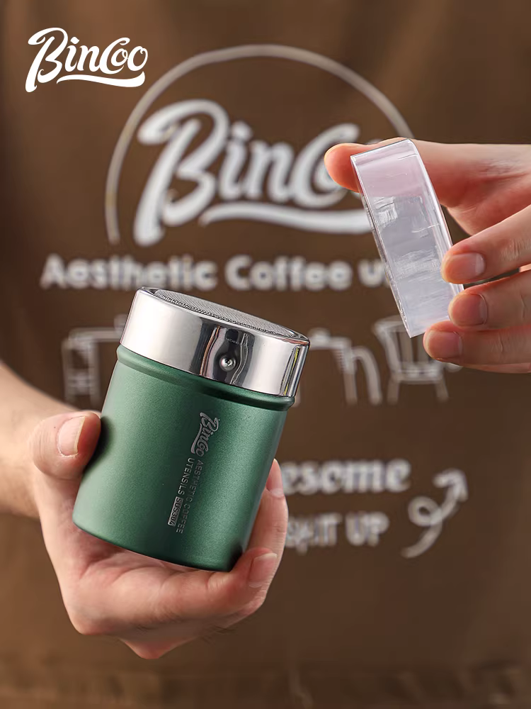 Bình đựng bột cà phê Bincoo bằng thép không gỉ 304, dụng cụ tạo hình latte, đựng bột ca cao, bột matcha, đường, dụng cụ rây làm bánh