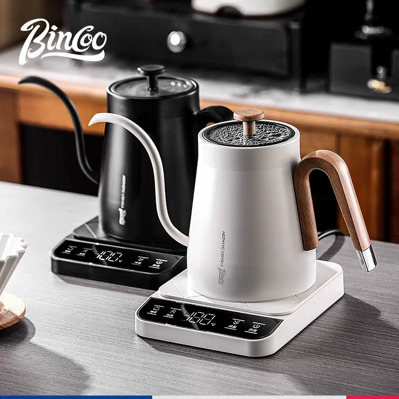 Ấm pha cà phê thủ công Bincoo bằng thép không gỉ, điều khiển nhiệt độ thông minh, ấm đun nước điện gia dụng có màn hình hiển thị nhiệt độ và vòi dài