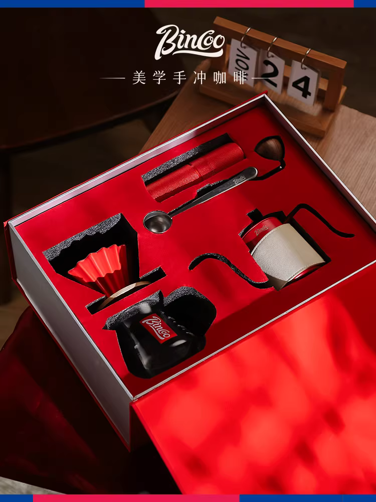 Bộ pha cà phê Bincoo kiểu Pour-over, bộ lọc giấy origami, cốc lọc cà phê gốm V60, cốc lọc hình bánh, đế gỗ