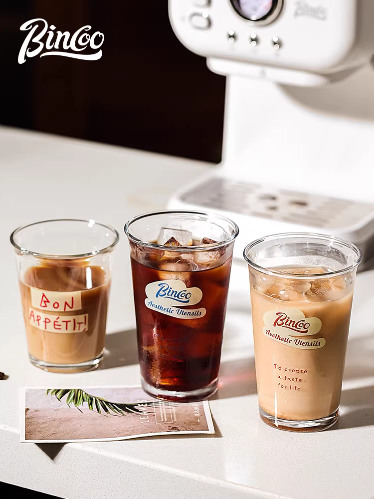 Ly cà phê thủy tinh Bincoo, ly latte thời trang, ly uống nước lạnh, ly Americano đá gia dụng tinh tế