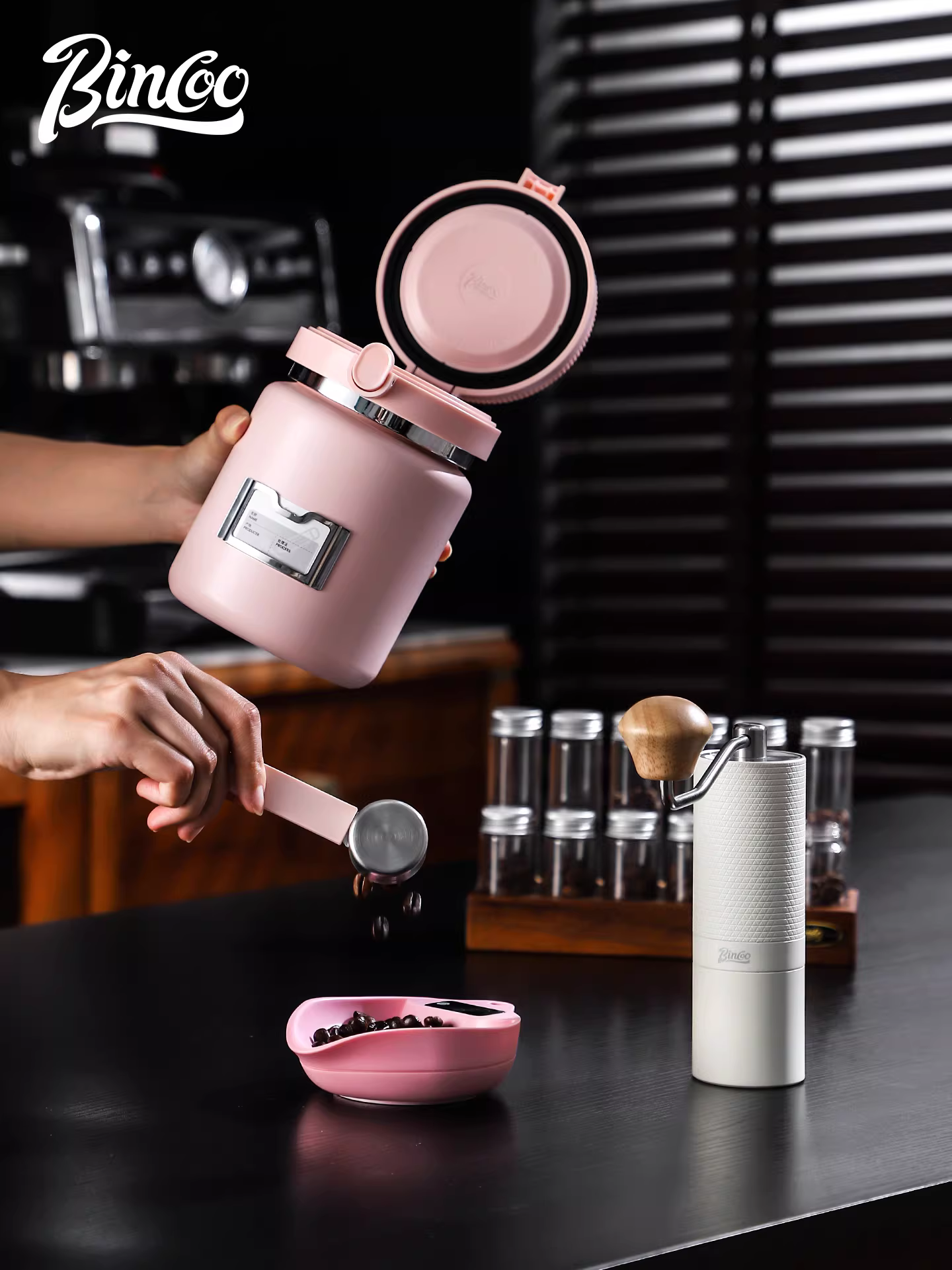 Hộp đựng cà phê hạt Bincoo, kín chân không, hộp đựng cà phê bột, cấp thực phẩm, có chức năng theo dõi độ ẩm và ghi ngày tháng