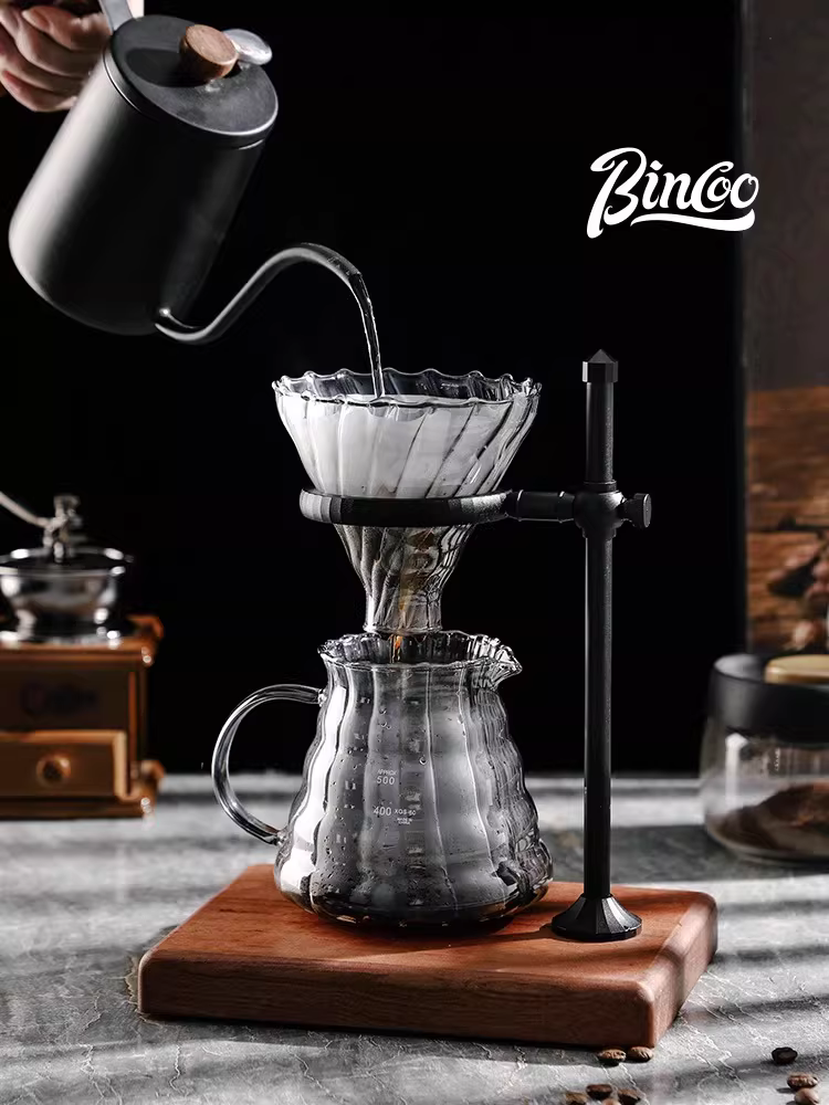 Bộ dụng cụ pha cà phê thủ công Bincoo bằng gỗ, gồm giá đỡ, bộ lọc, cốc, phễu, dụng cụ khác dùng cho gia đình